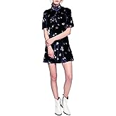Free People Be My Baby Velvet Floral Print High Neck Mini Dress Navy Size 2