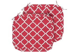 Magpie Fabrics Indoor Outdoor Patio Cushion Cover Replacement 2 Pack, Water Repellent Slipcover with Ties Decor for Garden Chair Seat Sofa Bench Wicker(Geometry Red, 22x20x4 Inch)