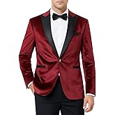 WYWK Men's Velvet Blazer One Button Casual Tuxedo for Men Blazer Lapel Prom Party Wedding Banquet