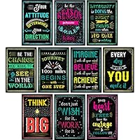 Motivational Posters for Classroom & Office Decorations | Inspirational Quote Wall Art for Teachers, Students, School Counselors, Home & Office | Set of 10 Creative Chalkboard Designs