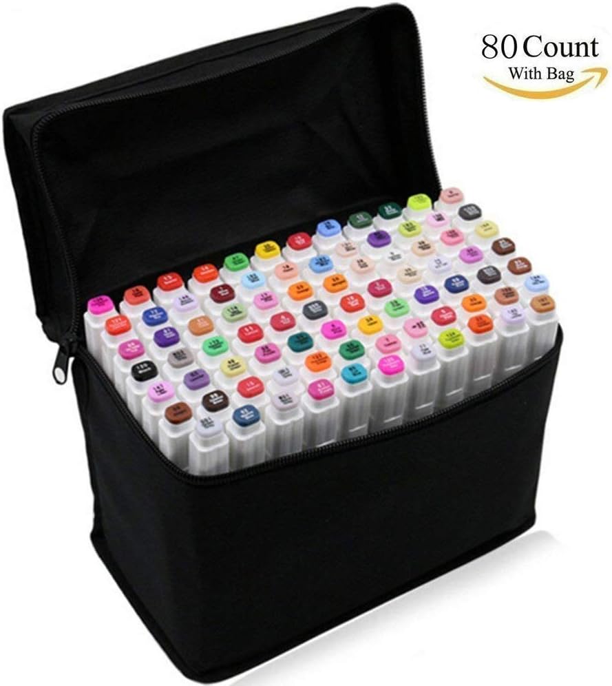 80 Colors Touch Permanent Graphic Marker Pens Dual Tips Art Marker Pen for Drawing Sketching Coloring (White)
