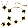 ONERVA 3 PC Set I 18K Gold Plated Four Leaf Clover Necklace I Clover Bracelet I Clover Earrings I Dainty Clover Necklaces For Women I Valentines Gift I Anniversary I Wedding I Occasion