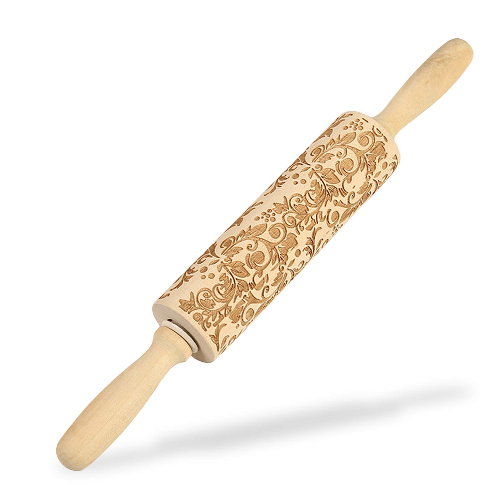 Elinala Wooden Rolling Pin, Embossing Rolling Pin, Wooden Baking Rolling Pin with Creative 3D Engraving Flower Embossing Pattern for Making Crepes, Noodles, Pizza