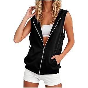 Women's Sleeveless Hooded Zip Up Vest Jacket with Pockets, Loose Fit Casual Lightweight Hoodie Tank Tops for Sports