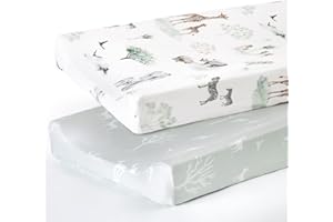 GRSSDER Stretch Ultra Soft Jersey Knit Changing Pad Cover Set 2 Pack, Change Table Pad Covers Fit 32"/34" x 16" Pads Safe and Snug, Pretty Pattern for Boys and Girls, African Savannah Animals