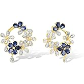 Santuzza 925 Sterling Silver Gemstone Flower Dangle Studs Earrings for Women