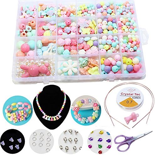 Beads Kit with Headband Set, 26ft String, Knife, Different Shapes of Colorful DIY Beads in a Box for Jewelry Making Kids Adults Children Craft DIY Necklace Bracelets (Macaroon)