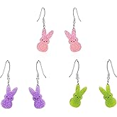 Easter Bunny Earrings for Women,Cute 3 Pairs Colorful Rabbit Dangle Earrings Glitter Acrylic Easter Candy Earring Hypoallergenic Spring Holiday Party Jewelry