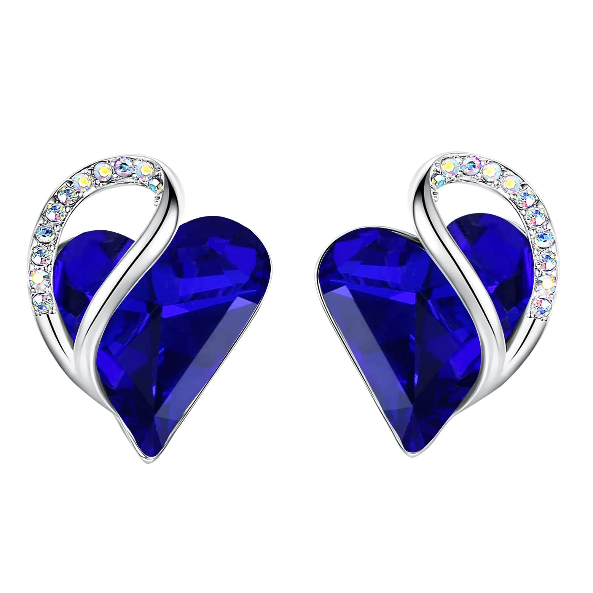 Leafael Valentine's Day Gift Earrings for Women, Infinity Love Birthstone Heart Crystal Studs, Allergy-Free Jewelry for Wife Mom Her, Silver-Tone, Gift Box Included