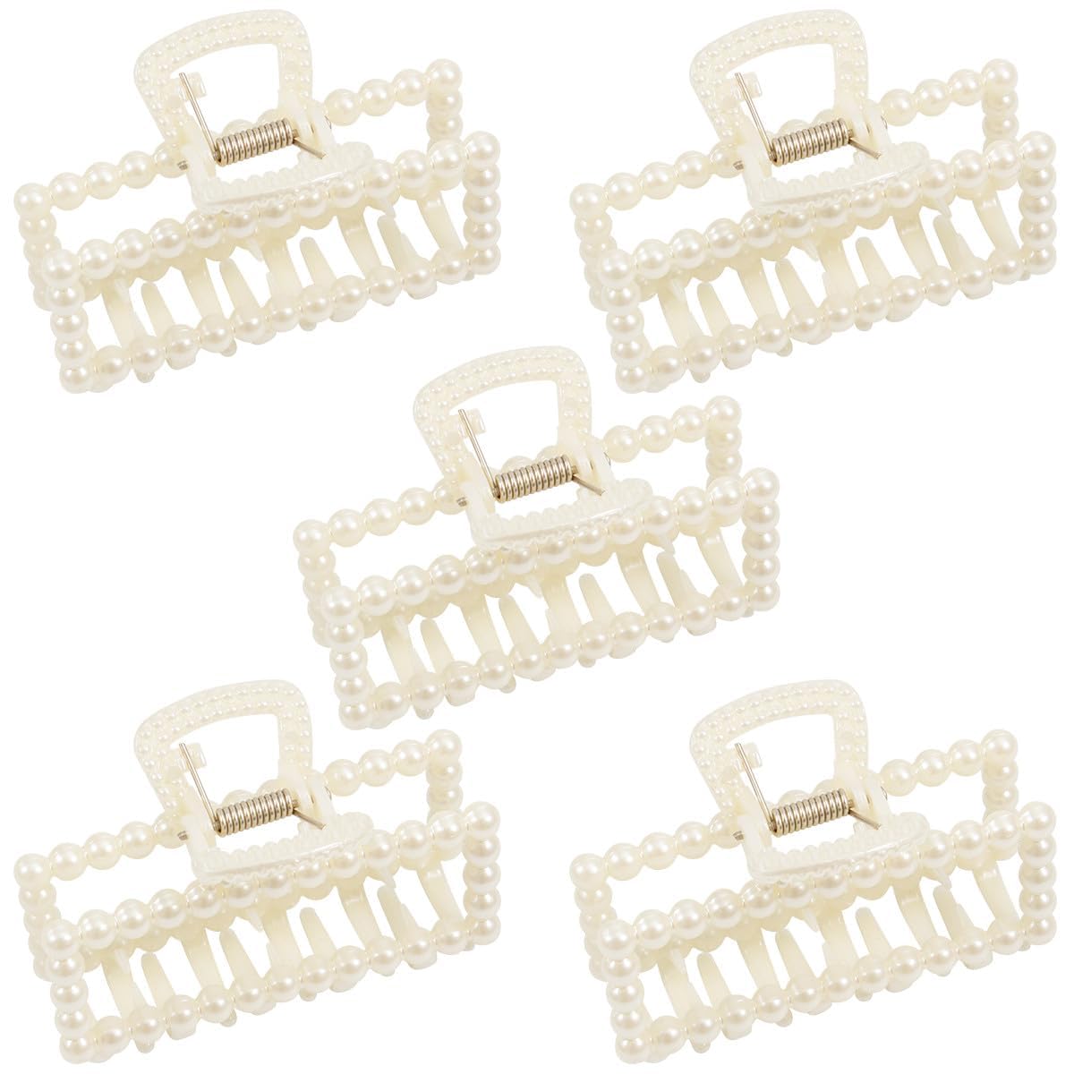 Photo 1 of 5 PCS Simulated Pearl Hair Claw Clips for Women | Multi-Use Barrettes for Thin Hair with Non-Slip Strong Hold | Barrettes for Thick & Curly Hair Accessories | Flat Claw Clips for Women, Off-White