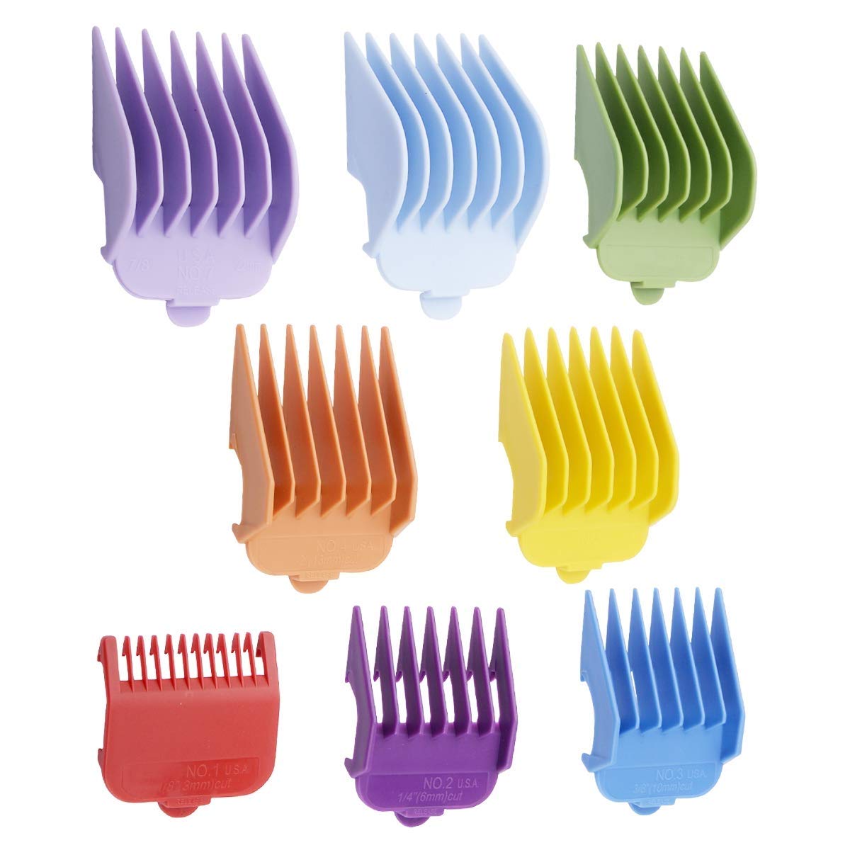 8 Packs Professional Hair Clippers Guides Combs - 1/8” to 1,Attachment Guide Comb,Replacement Guards Set-Compatible with All Full Size Wahl Clippers/Trimmers #3170-400,Colorful