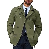 Runcati Mens Trench Coat Double Breasted Notched Lapel Jacket Casual Belted Windbreaker Overcoat