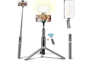 120 LED Selfie Light, Phone Light, PEYOU 6 in 1 Selfie Stick Tripod with 3 Light Modes Fill Light Clip, Selfie Stick with Bluetooth Remote, Perfect for Selfies, Makeup, TikTok, Live Streaming