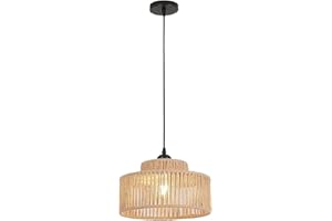 Rattan Pendant Light ,12.6 Inch Boho Kitchen Island light Fixtures,Handmade Woven Hanging Lamp,Wicker Small Chandelier,Coasta