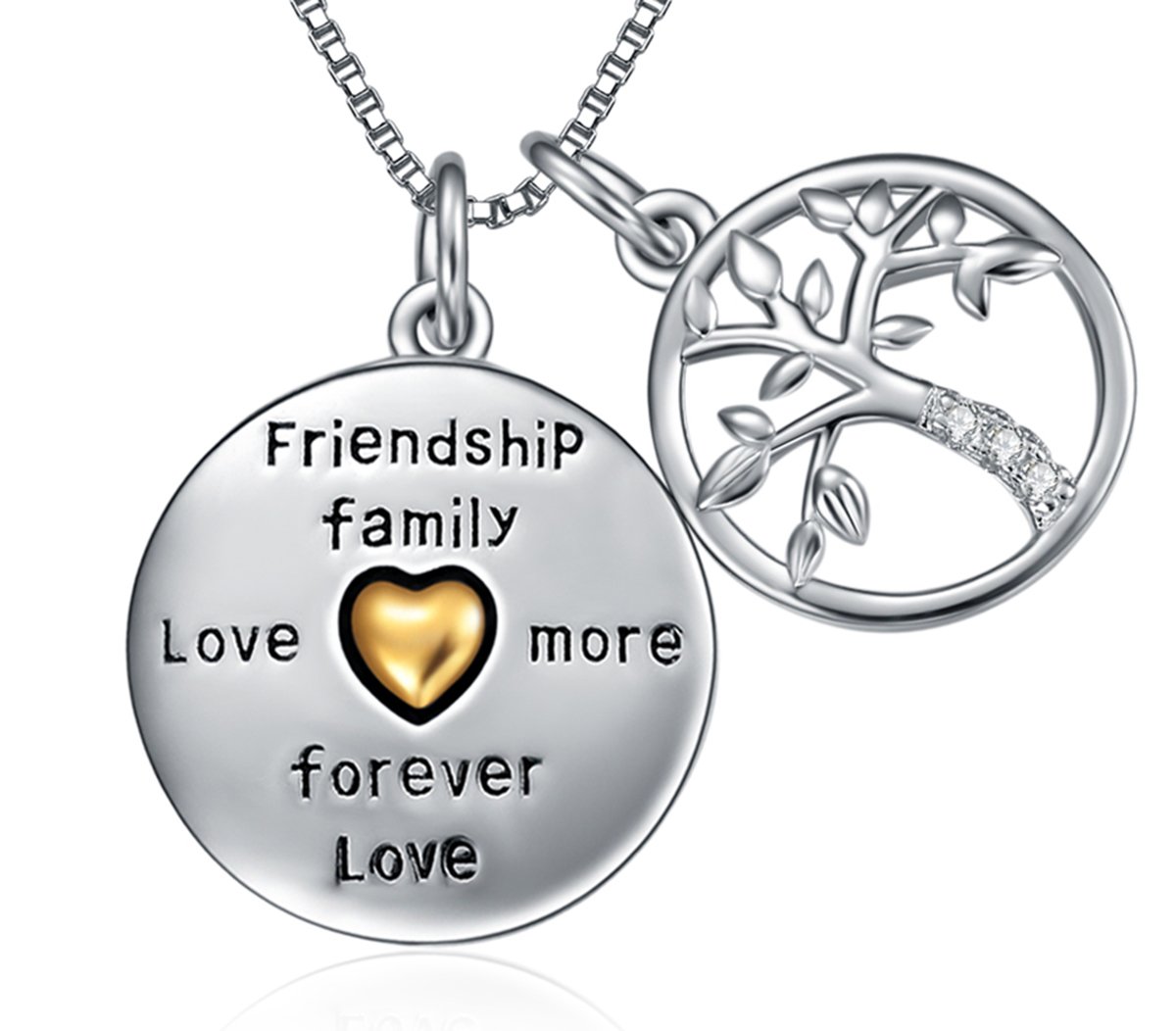 Mothers Day Gifts Sterling Silver Tree of Life Necklace 2 Pendant Engraved Friendship Forever Love Necklace For Women Girls — image 1