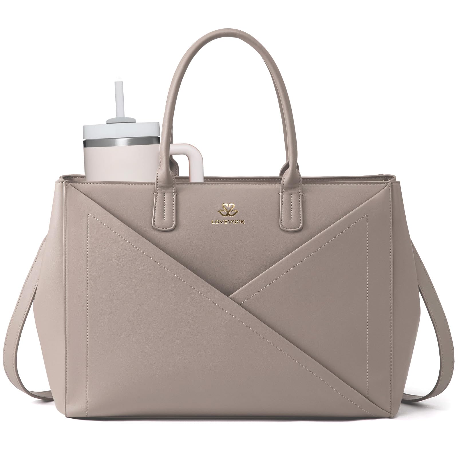 Photo 1 of LOVEVOOK Laptop Tote Bag for Women with Large Cup Holder, 15.6 Inch PU Leather Work Bag Teacher Tote Bag, Waterproof Computer Bags Business Office Briefcase Handbag