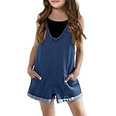 Haloumoning Girls Denim Overall Shorts Kids Summer Adjustable Straps Jumpsuits Jeans Shortalls 5-14 Years