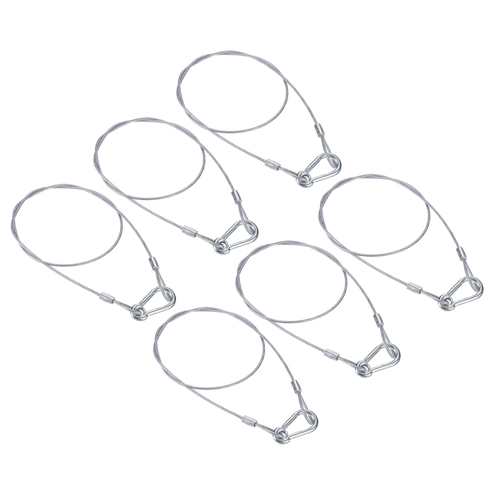 PATIKIL Stainless Steel Safety Cable 31.5"/80cm, 6Pack 2.5mm Flexible Security Wire Rope Lock Double Loops with Hook for Stage Lighting Luggage, Silver