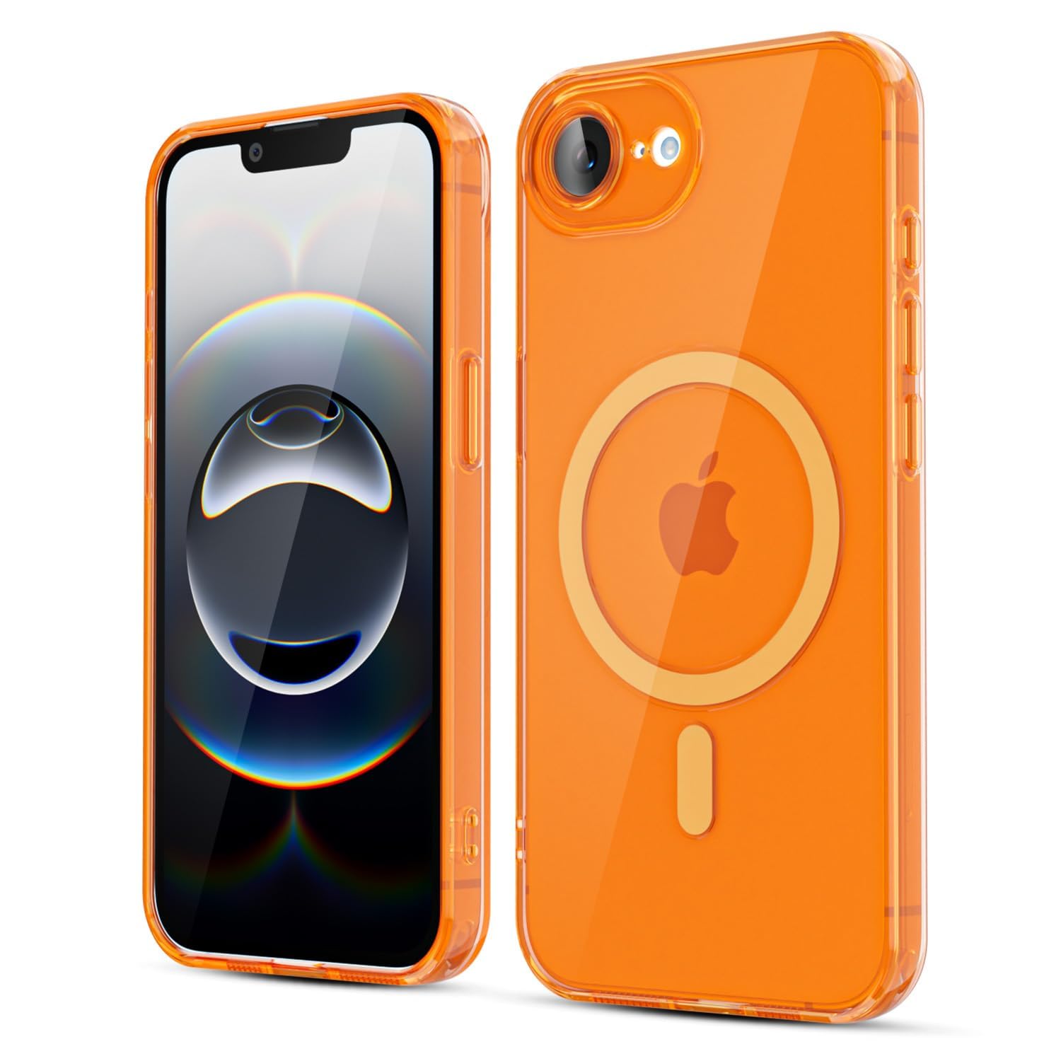 LoeoeL for iPhone 17e 16e Case Clear Mag Safe, Magnetic Transparent TPU Silicone Compatible with Magsafe Phone Case for Women, Slim Thin Glossy Non-Yellowing Bright Hard Plastic, Neon Orange