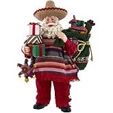 Kurt S. Adler 11-Inch Fabrich&eacute; Musical Mexican Santa | Plays Cielito Lindo, Sombrero, Donkey &amp; Star Pi&ntilde;atas, Green Gift Sack, Fabric Mache, Resin &amp; PVC, Indoor Holiday D&eacute;cor