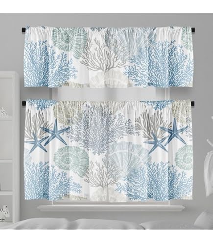 Küsten-Stil Etagen- & Volant-Set – Bedruckt, Blau, Mit Meeres-Motiven