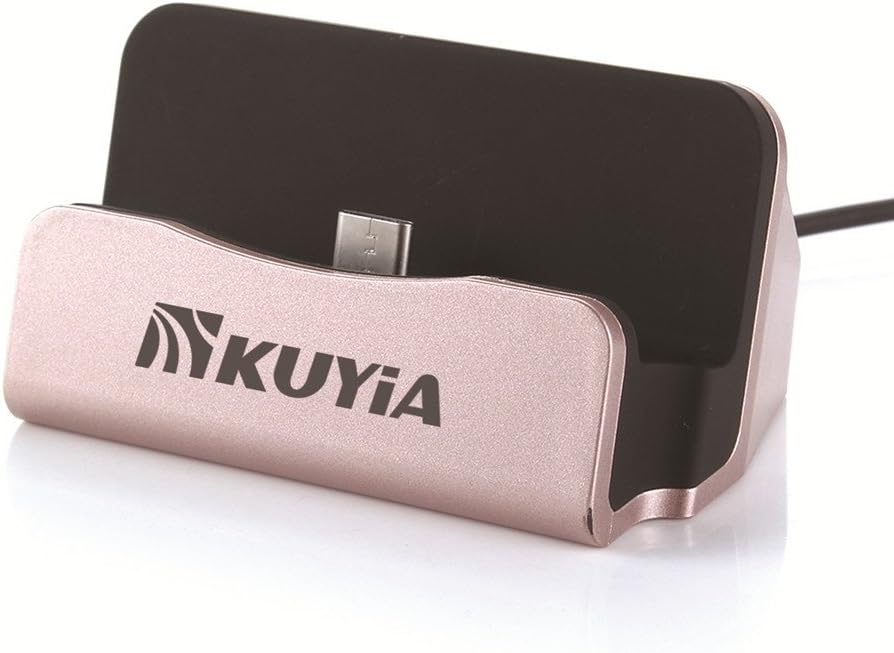 KUYIA USB C Charging Dock, Portable Type C 3.1 Fast Charger Station Desktop Phone Stand Compatible with Samsung Galaxy S10/ S9 Plus, Note 10/9, A80 OnePlus 7T/ 7 Pro, Google Pixel 3XL, LG - Rose Gold