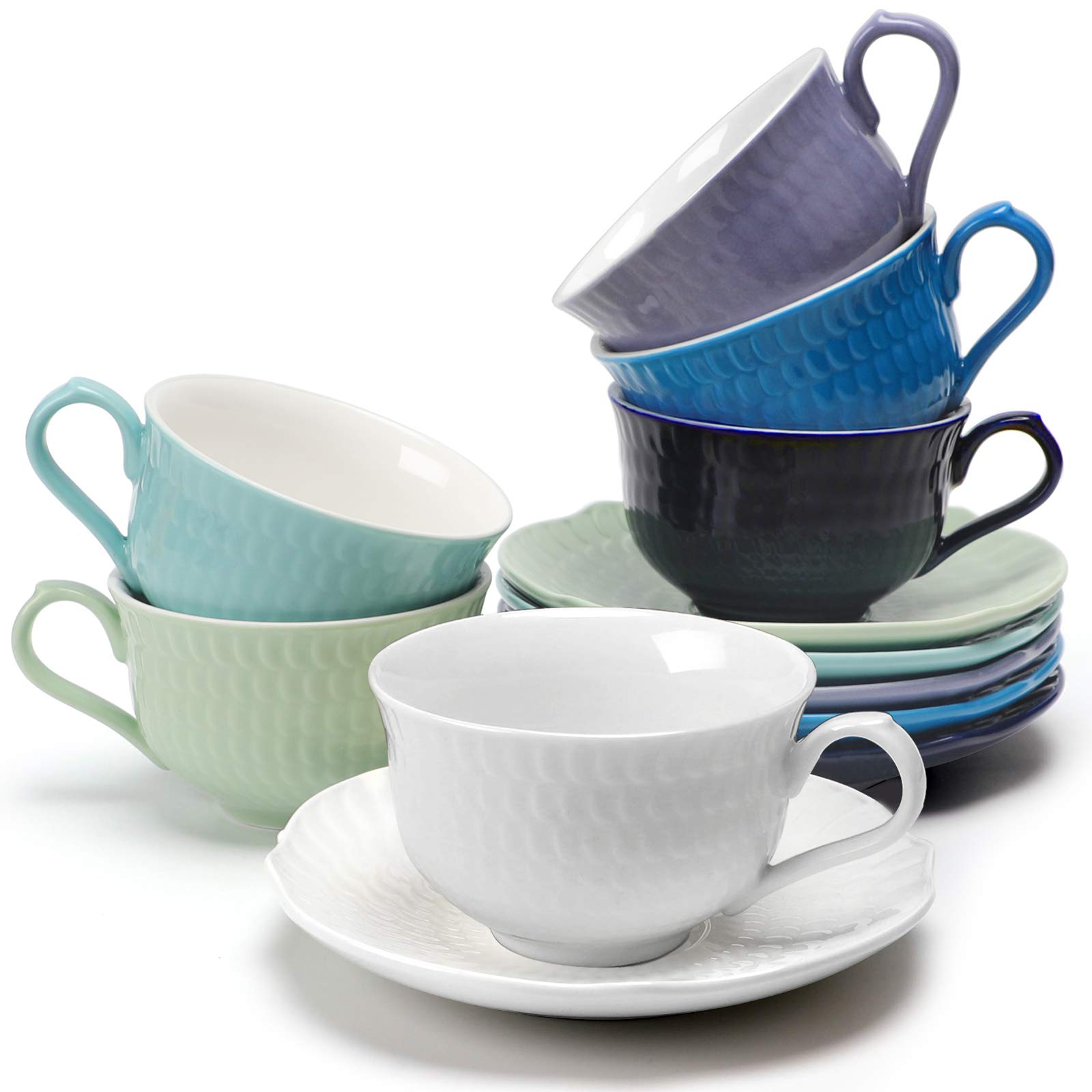 amHomel Espresso Cups & Saucer Sets of 6-6 Oz Coffee Cups with Saucers, Porcelain Espresso Cups for 
