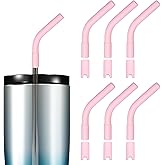 uxcell 6 Pcs Silicone Straw Tips Set, Elbows Straw Tip Reusable with Bottom Silicone Sleeve Fit for 8mm/0.31inch ID Stainless Steel Straws, Pink