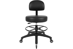 TAKE UR SEAT® Economical Multi-Purpose Medical Spa Drafting Stool with Adjustable seat and Back Height. Advanced Fabric seat Cover is Easy to Clean. Blade Wheels (Med. Bench Height Black)