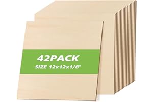 SUKHUMVIT 42 Pack Basswood Sheets 1/8“, 12 x 12 x 0.118 in Plywood Basswood for Laser Cutting- 3 mm Unfinished Wood Craft Basswood Sheets Square Wood Board for Wood Burning Wood Engraving DIY Ornaments
