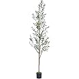 7.6FT (92'') Olive Tree Tall Skinny Artificial Plants for Home Indoor, Fake Potted Olive Silk Tree for Modern Home Office Living Room Floor Decor Indoor
