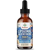 Prunucis 2000MG Liposomal Glutathione Liquid, 98% Absorption, Active Form L-Glutathione Supplement, Vegan Friendly, Powerful Antioxidant Complex for Immune System, Aging Defense, Detox, 2 FL.OZ