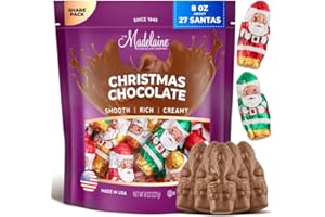 THE MADELAINE CHOCOLATE COMPANY Madelaine Solid Premium Chocolate Mini Santas, (1/2 LB) Wrapped In Italian Foil Featuring Assorted Designs - (Half Pound)