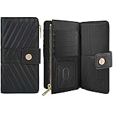 Sunpour Women Wallet RFID Blocking Trifold Wallet Slim Leather Wallet Large Capacity Credit Card Holder Thin Wallet with Zipper Pocket