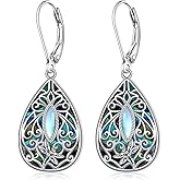Moonstone Dragonfly Filigree Earrings for Women Sterling Silver Abalone Dragonfly Earrings Teardrop Leverback Dangle Drop Jewelry Gifts