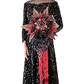 Floinla 12 Inch Cascade Wedding Bouquets for Bride, Black & Burgundy Cascading Bridal Bouquet for Wedding Silk Artificial Flowers