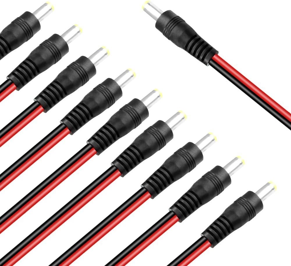 Binky new 10pcs 12V DC Power Pigtail Male 5.5 * 2.1mm Cable Plug Wire For CCTV Security camera