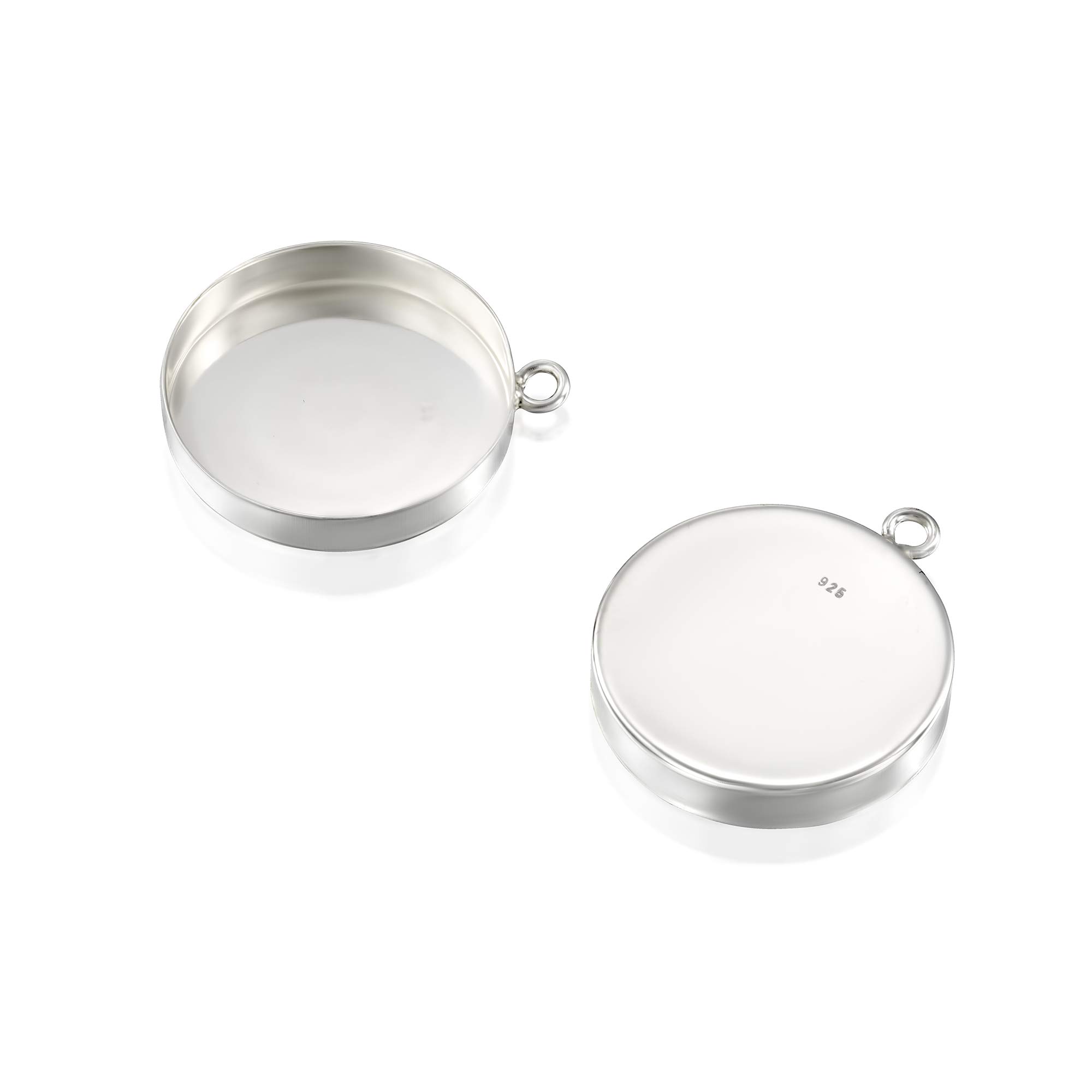 2 Pcs 18mm Round Setting with 1 Loop 925 Sterling Silver Bezel Cup Findings for Pendants Charms Earrings