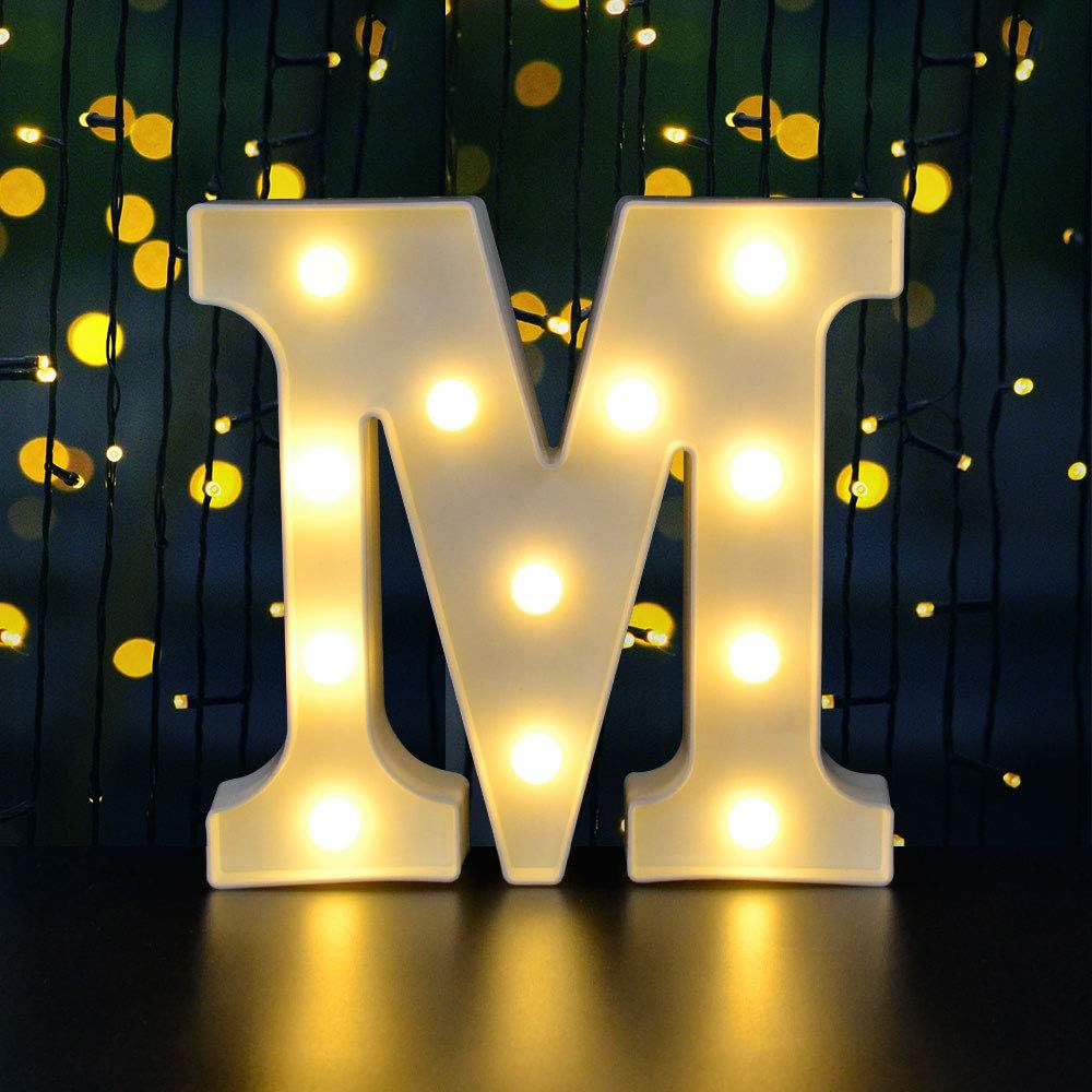 Dream Master LED Light Sign Marquee Letter Lights Sign, Light Up Alphabet Letter for Home Party Wedding Decoration (White M)
