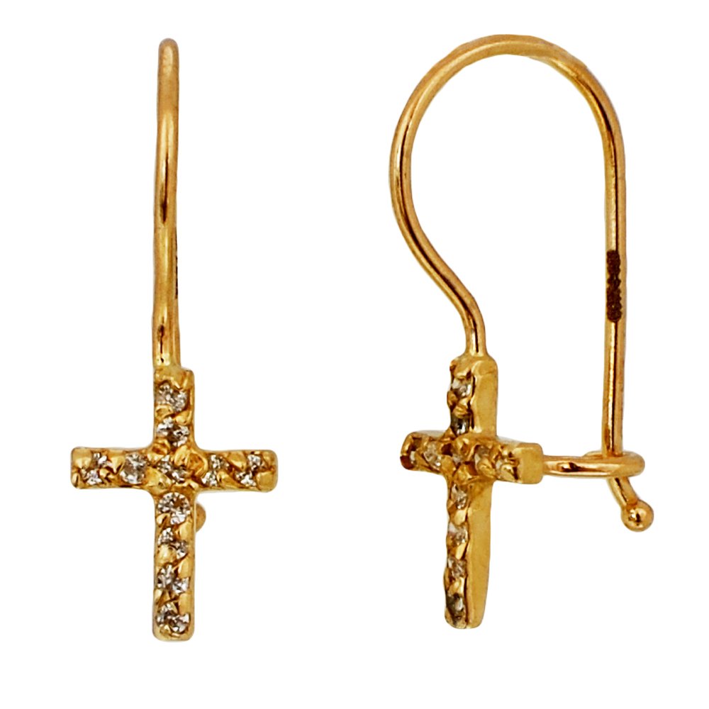 I-be, Cross with Cubic Zirconia Earrings, 14 Carat (585) Gold, 6 x 14 mm, 39585883201PH