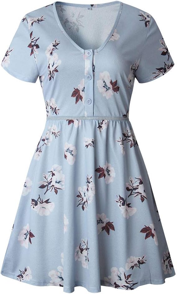 Xinantime Donna Elegante Vestito Abito Con Scollo A V Stampato Pulsante Da Donna Abito Da Spiaggia Corto Abiti Donna Estivi Eleganti Floreale Sexy Amazon It Abbigliamento