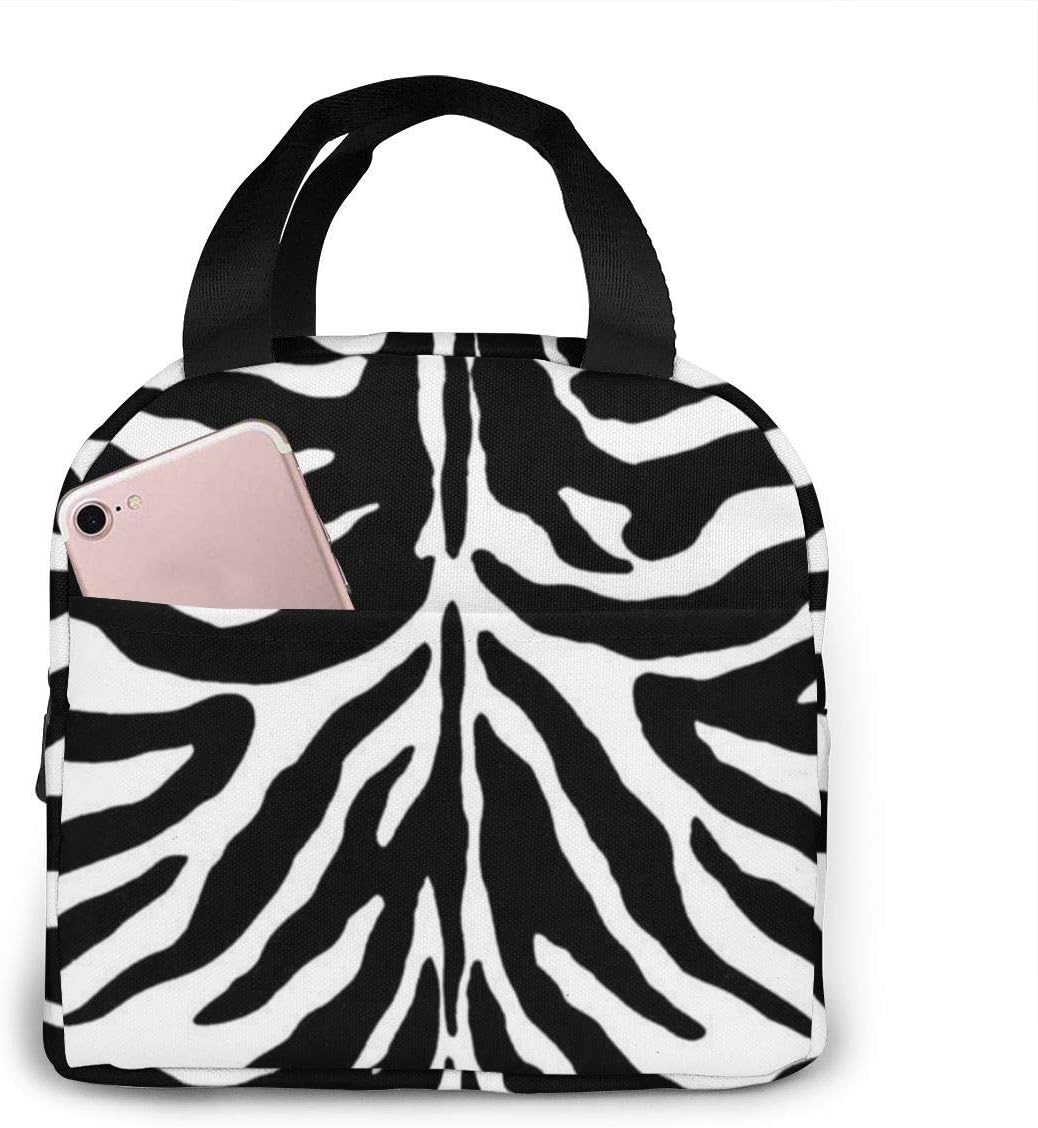 ZYWL ~ Bolsa de almuerzo de sarga con estampado de cebra en blanco y