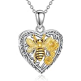 TIGER RIDER Bee 925 Sterling Silver Locket Necklace Heart Pendant That Holds Pictures Photo Jewelry Gifts for Men Women Christmas Birthday