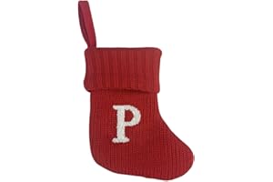 UASWGUDFS 7 Inch Mini Monogram Stocking Red Christmas Initial Letter Cable Knit Stockings with Cuffs Cute Xams Alphabet Decorations for Home Family Fireplace Hanging Gifts DIY Decor (P)