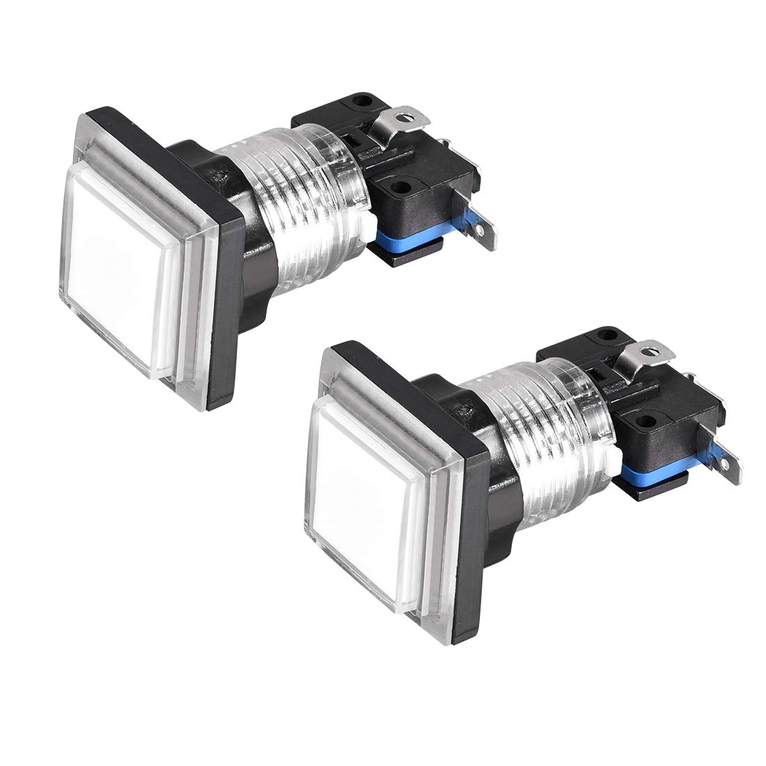sourcing map Game Push Button 34x34 Square 12V LED Illuminated Push Button Switch with Micro switch for Arcade Video White 2pcs