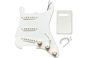 LAMSAM Prewired 6 String Electric Guitar Pickguard Loaded Modern Tone Single Coil Pickups, Pick Guards Wired Alnico 5 SSS Pickup Set Volume Tone Pots 5-way Switch, Backplate Included, Off White