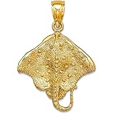 JewelryWeb 10k Gold Stingray 2-d Charm 29x20mm Wide Pendant Necklace for Women