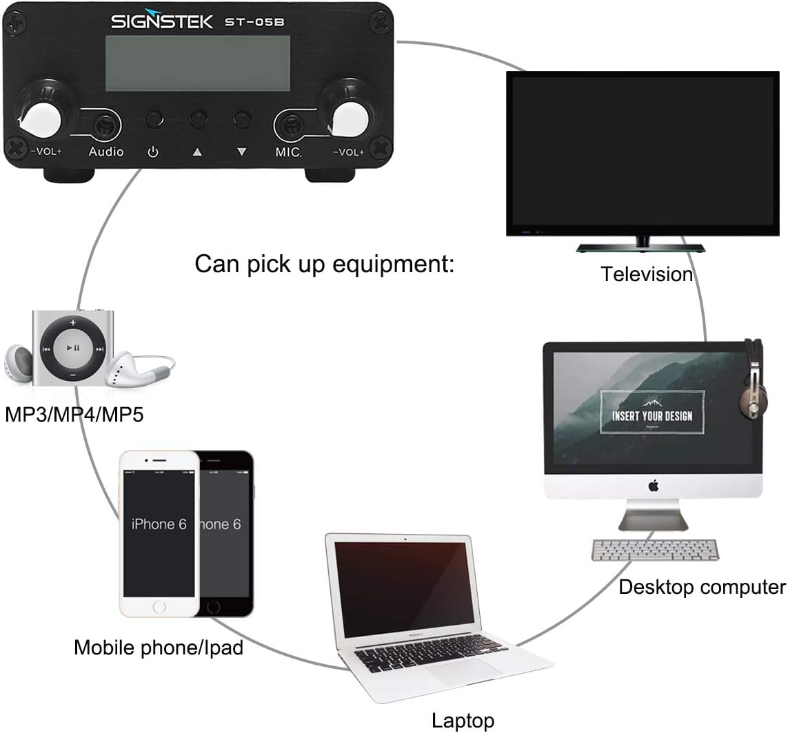 Signstek ST-05B FM Transmitter for Church, Dual Mode Long Range Stereo Broadcast with Antenna, Black: MP3 Players & Accessories