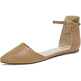 DREAM PAIRS Women's Pointed Toe Dress Flats Ankle Strap D'Orsay Ballet Comfort Slip On Casual Flat Shoes for Wedding Work Office Business,Size 7,Nude,Flapointed