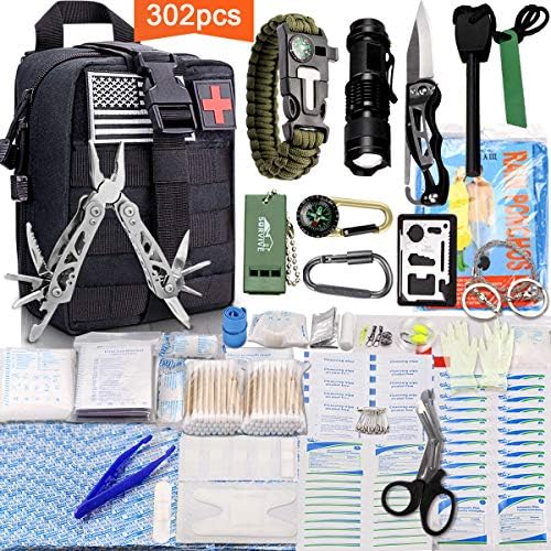Monoki First Aid Survival Kit, 302Pcs Tactical Molle EMT IFAK Pouch Outdoor Gear EDC Emergency Survival Kits First Aid Kit Trauma Bag for Hiking Camping Hunting Car Travel or Adventures